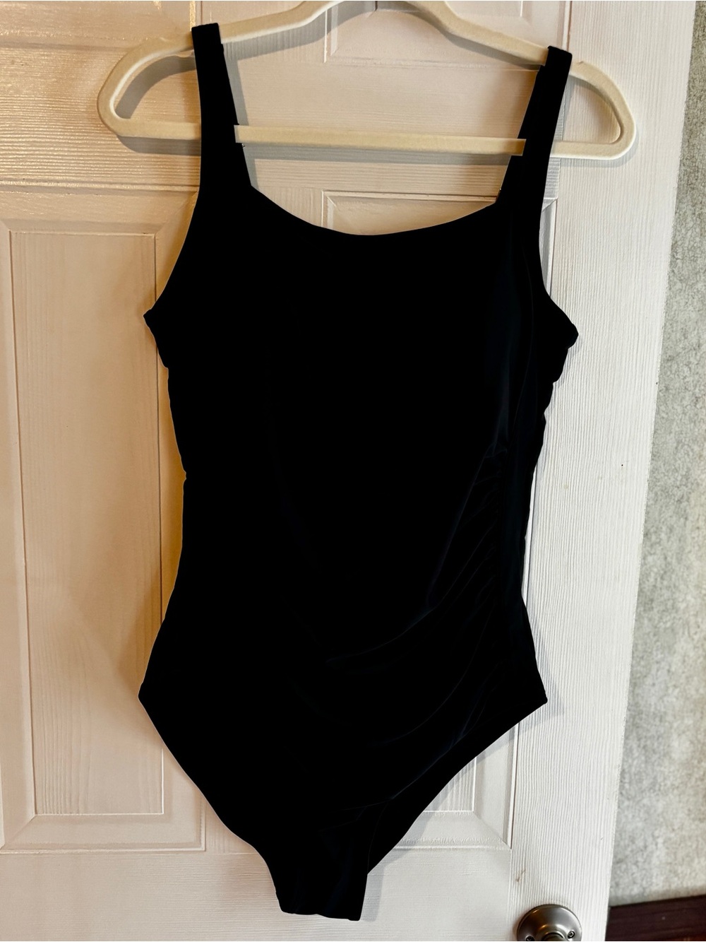 Black Ruched One Piece Swimsuit Size 14 Padded Adjustable Straps